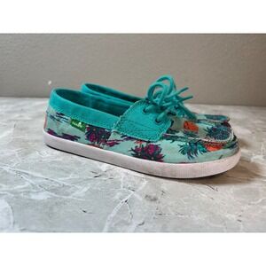 Sanuk Kids Sailaway Mate Tropical Pineapple Palm‎ Tree Boat Shoes Turquoise Sz 1